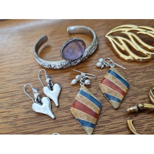 129 - Collection of Assorted Costume Jewelery; Earrings, Brooch, Bangle Bracelet, etc