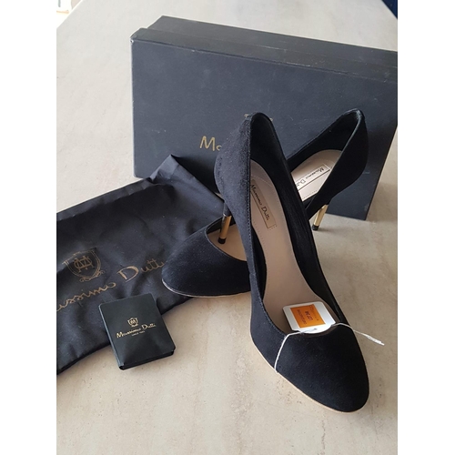 145 - Pair of Black Massimo Dutti Leather Gold High Heel Shoes, Size 39