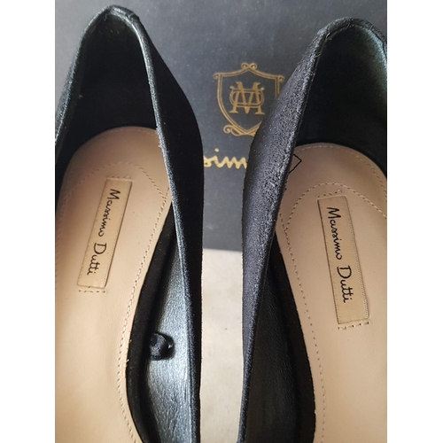 145 - Pair of Black Massimo Dutti Leather Gold High Heel Shoes, Size 39