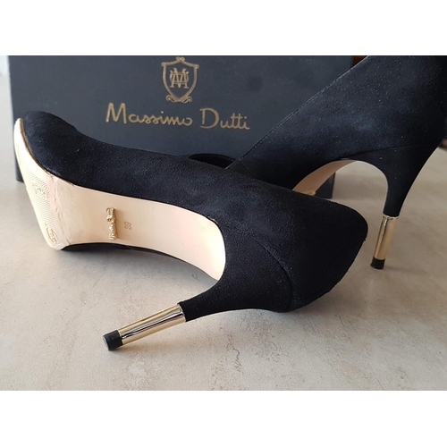 145 - Pair of Black Massimo Dutti Leather Gold High Heel Shoes, Size 39