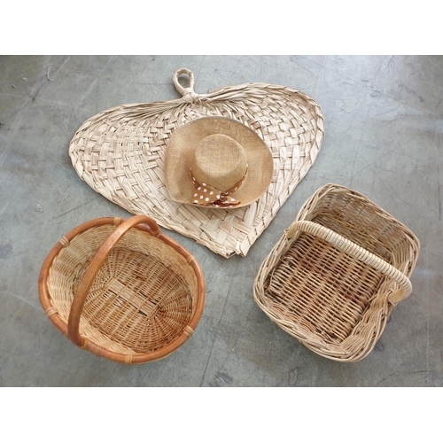 150 - Wicker Collection of 2 x Baskets, Hat and 1 x Raffia Fan