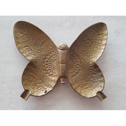 160 - Butterfly Solid Brass (0.36kg) Ashtray (Approx 14 x 18cm)