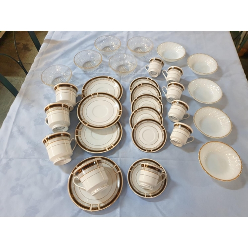 168 - Retro Collection Set of Coffee Set (6+6) Tea Cups and Saucers (4+4) 4 x Milk Glass Small Bowls, 5 x ... 