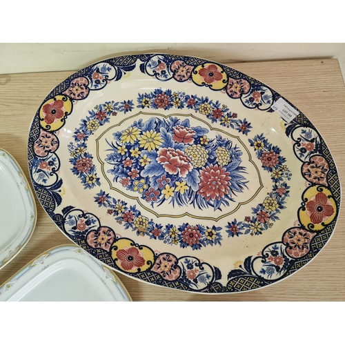 195 - Large Oval Shape Porcelain Serving Platter with Floral Decoration, (Approx. 47 x 35cm Overall), Toge... 