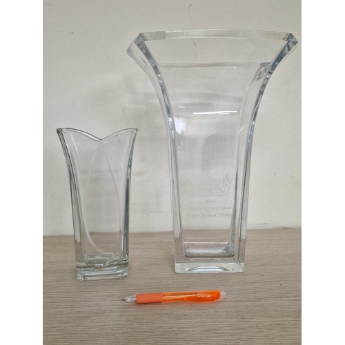 196 - Tall Heavy Glass Fluted Vase, (Approx. H: 35cm) and One Other, (2)