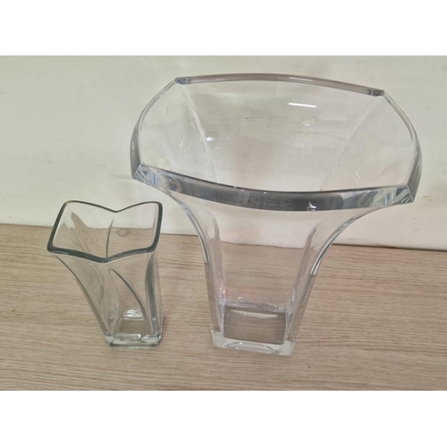 196 - Tall Heavy Glass Fluted Vase, (Approx. H: 35cm) and One Other, (2)