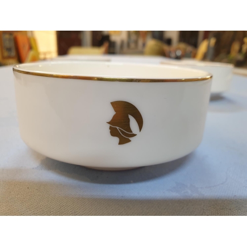 214 - 3 x Small Royal Doulton White Bowls with Gold Coloured Rim and Motif with Golden Head with Helmet