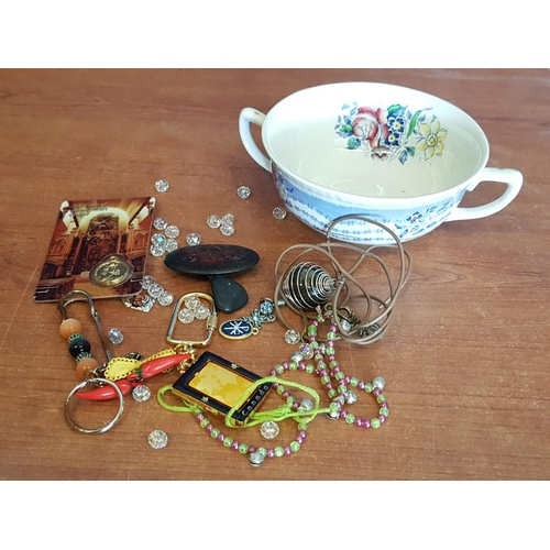 217 - Assorted Collection of Jewellery; Stone Pendants, Retro Brooch, Keyrings and Others Together with Ru... 