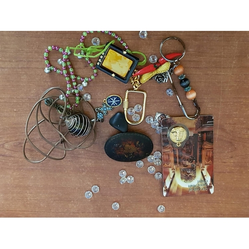 217 - Assorted Collection of Jewellery; Stone Pendants, Retro Brooch, Keyrings and Others Together with Ru... 