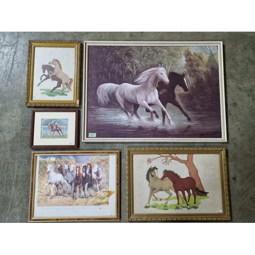 229 - Collection of 5 x Assorted Framed Pictures / Prints & Paintings of Horses, (Largest Approx. 73 x 53c... 