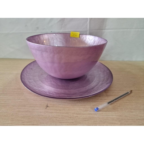 247 - Lilac Opal Effect Modern Salad Glass Bowl with Matching Plate (Bowl: Ø25cm x H:13 and Plate: Ø32)