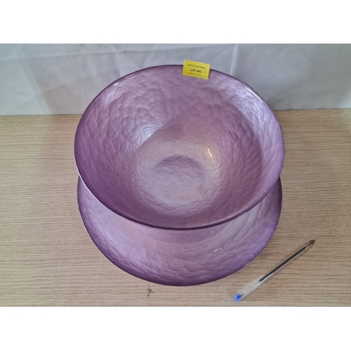 247 - Lilac Opal Effect Modern Salad Glass Bowl with Matching Plate (Bowl: Ø25cm x H:13 and Plate: Ø32)