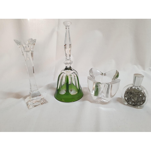 258 - 4 x Glass Collection inc; Bell (Green H:19.5cm) Candle Stick (H:15.5cm) Candle Holder (H:7cm) and Vi... 