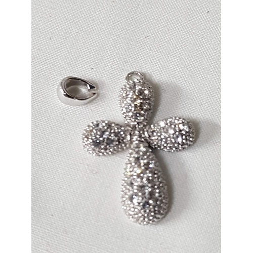 261 - Decorative White Metal Cross Pendant Pave Set with Clear Stones, (Approx. 3 x 2cm Overall), Together... 