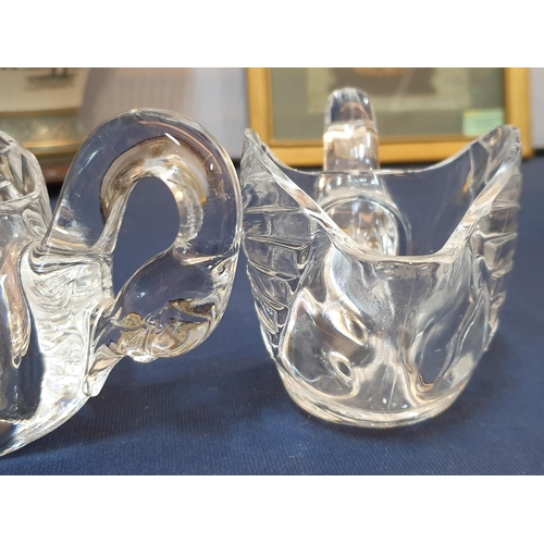 264 - Pair of Retro Cut Glass Swan Vases / Dishes (Approx 17.5 x 10.5cm each) Together with Happy Elephant... 