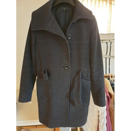 265 - Dark Grey Winter Ladies Jacket with Big Black Buttons, Pockets and Jacket Belt, Size M, Zara Basic.