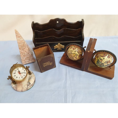 288 - Collection Retro Desk Decor; Clock, Bookends, Letter Holder, Pencils Holder (6)