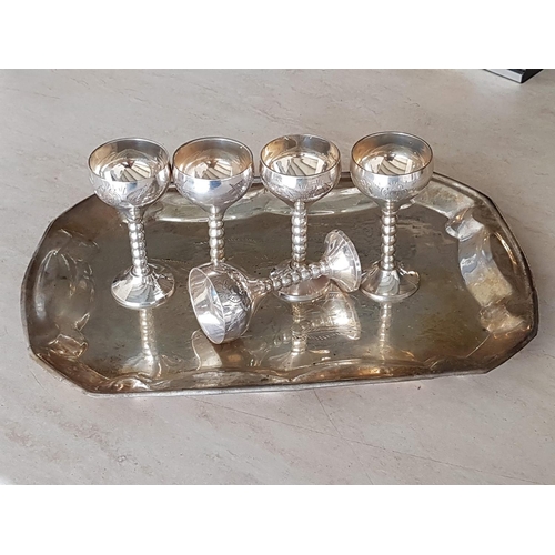 304 - Vintage Style Silver Plated Liquor Set; Tray and 5 x Liquor Goblets on Twisted Legs