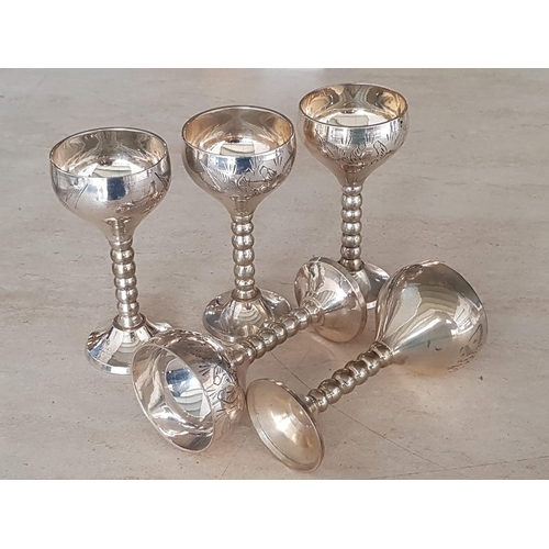 304 - Vintage Style Silver Plated Liquor Set; Tray and 5 x Liquor Goblets on Twisted Legs