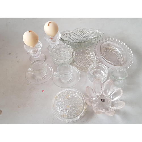 305 - Retro Cut Glass Collection Glassware; Mini Dishes, Candle Holders, Cups with Saucers etc