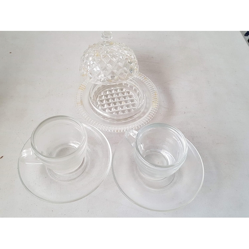 305 - Retro Cut Glass Collection Glassware; Mini Dishes, Candle Holders, Cups with Saucers etc