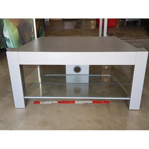 310 - Retro TV Unit in Silver Colour with Glass Shelfs (57 102 x 49cm)