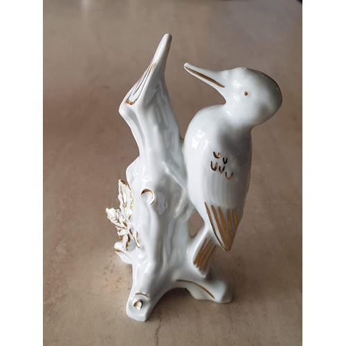 326 - Limoges Porcelain White / Gold Figurine of Woodpecker (H:15cm)