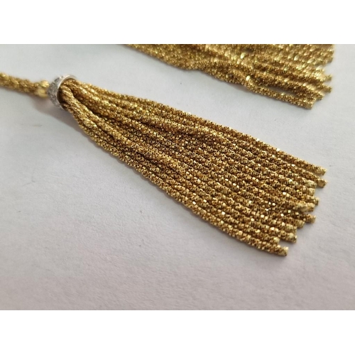 28 - Pair of 'Yuri' Diamond Encrusted 950 Platinum Earrings with 18ct Gold Tassels (Approx. H: 45mm), Tog... 