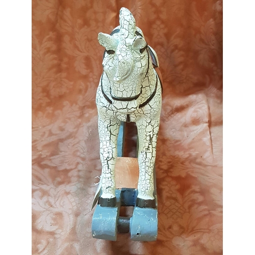 44 - Rocking Horse Ornament with Classic Clay Bottom Rocker and Aged Details Featuring Rubbed Saddle and ... 