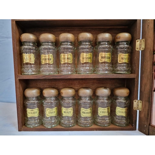 40 - Wooden Kitchen Wall Cupboard / Spice Rack with Painted Glass Door and 12 x Spice Jars