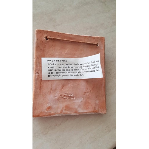 65 - 2 x Hand Made Terracotta Souvenirs Museum of Olympia, Ancient Greek Emblems; Griffin (12 x 13cm) and... 