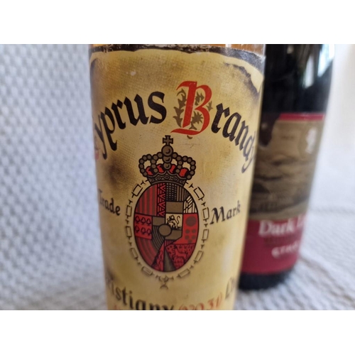 23 - 3 x Early Bottles of Alcohol; Vintage Cyprus Brandy 'Peristiany V.O.31', 'Hermes' Dry Red Wine (1.5L... 