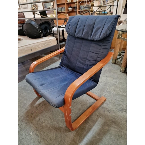 812 - Ikea 'Poang' Chair with Blue Fabric Seat Cushion