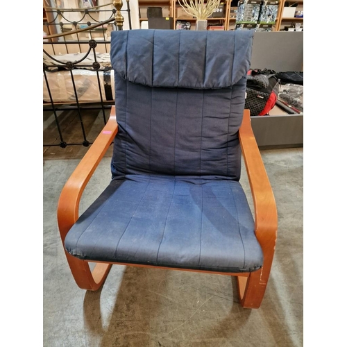 812 - Ikea 'Poang' Chair with Blue Fabric Seat Cushion