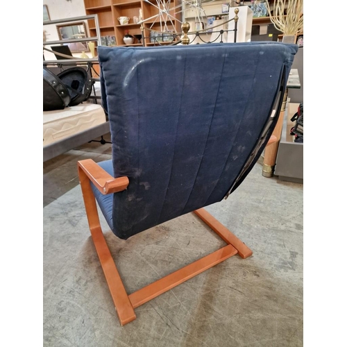 812 - Ikea 'Poang' Chair with Blue Fabric Seat Cushion
