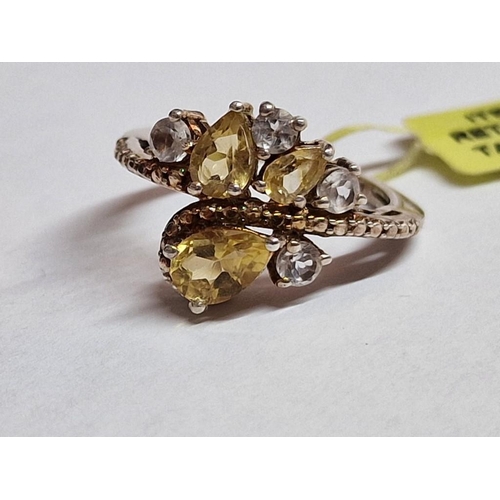 194 - Decorative Silver (.925) Ring with Citrine(?) and Clear Stones, (Total Weight Approx. 3.5g, Size: N)