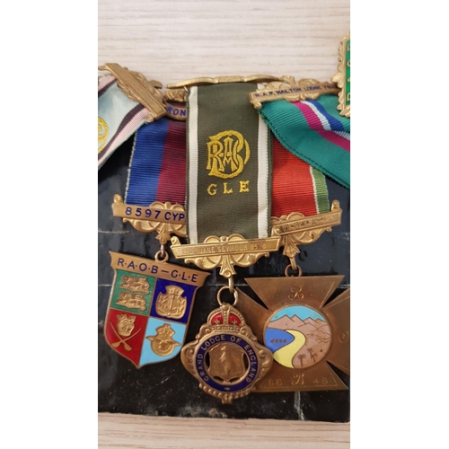 145 - Collection of Assorted Vintage Royal Ancient Order of Buffalos Medal and Masonic Ribbons, Incl. 3 x ... 