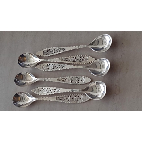 185 - Set of 6 x Silver (.800) Tea Spoons with Decorative Lefkara Style Handles, Total Weight 95gr