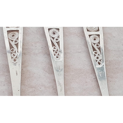 186 - Set of 6 x Silver (.800) Cake Forks with Decorative Lefkara Style Handles, Total Weight 66gr