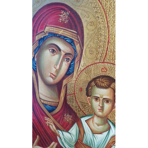 188 - Byzantine Icons; Holy Mother Odigitria Guide Hand Painted and Signed BY Artist (38 x 30cm) Together ... 