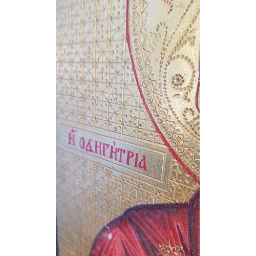 188 - Byzantine Icons; Holy Mother Odigitria Guide Hand Painted and Signed BY Artist (38 x 30cm) Together ... 