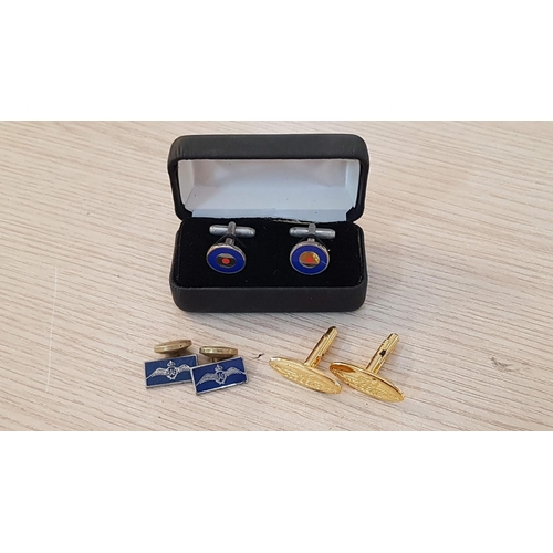 234 - 3 x Pairs of Cufflinks; RAF, DHL Express Club and 'Bullseye / Target' Round Ones, (3)