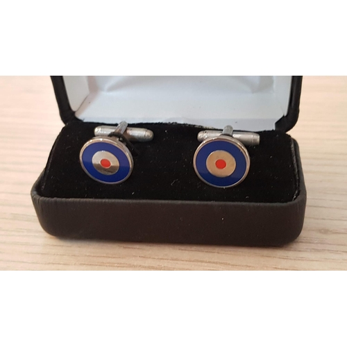 234 - 3 x Pairs of Cufflinks; RAF, DHL Express Club and 'Bullseye / Target' Round Ones, (3)