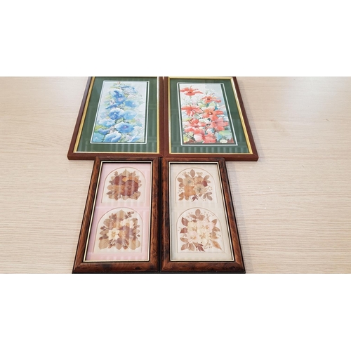 235 - Various Floral Pictures; 2 x Pressed Dried Flower Artwork (13 x 23cm each) and 2 x Print of Watercol... 