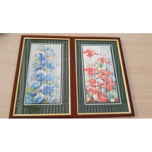 235 - Various Floral Pictures; 2 x Pressed Dried Flower Artwork (13 x 23cm each) and 2 x Print of Watercol... 