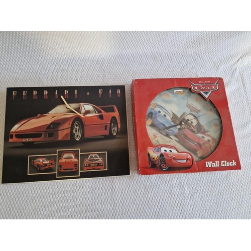 144 - Wall Clock with Ferrari F40 (Approx. 35.5 x 28cm), Together with Disney Pixar 'Cars' Wall Clock in B... 