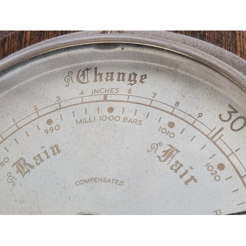 146 - Vintage SB Smiths Shortland Barometer Set in Round Oak Surround, Made in England, Message on Reverse... 