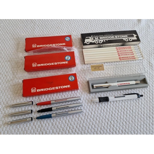 147 - Collection of Pens & Pencils; 3 x Sets of 'Bridgestone' 3-Pack Pens in Red Boxes, Box of 7 x Pencils... 