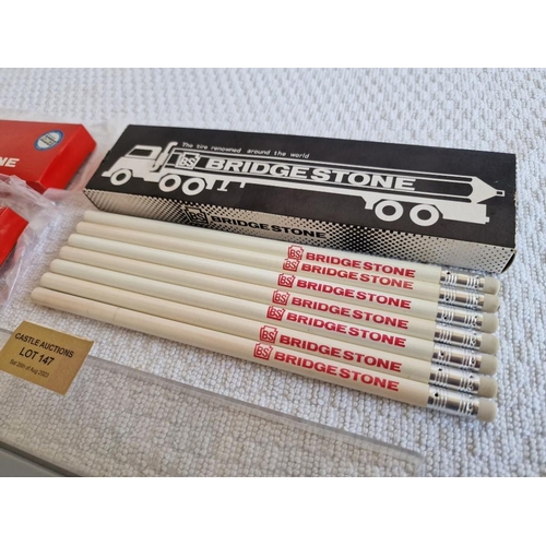 147 - Collection of Pens & Pencils; 3 x Sets of 'Bridgestone' 3-Pack Pens in Red Boxes, Box of 7 x Pencils... 