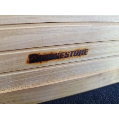 148 - 'Lively Interior Good' Wall Mounted Solid Wood Key Box / Cupboard with 'Bridgestone' Stamped on Fron... 